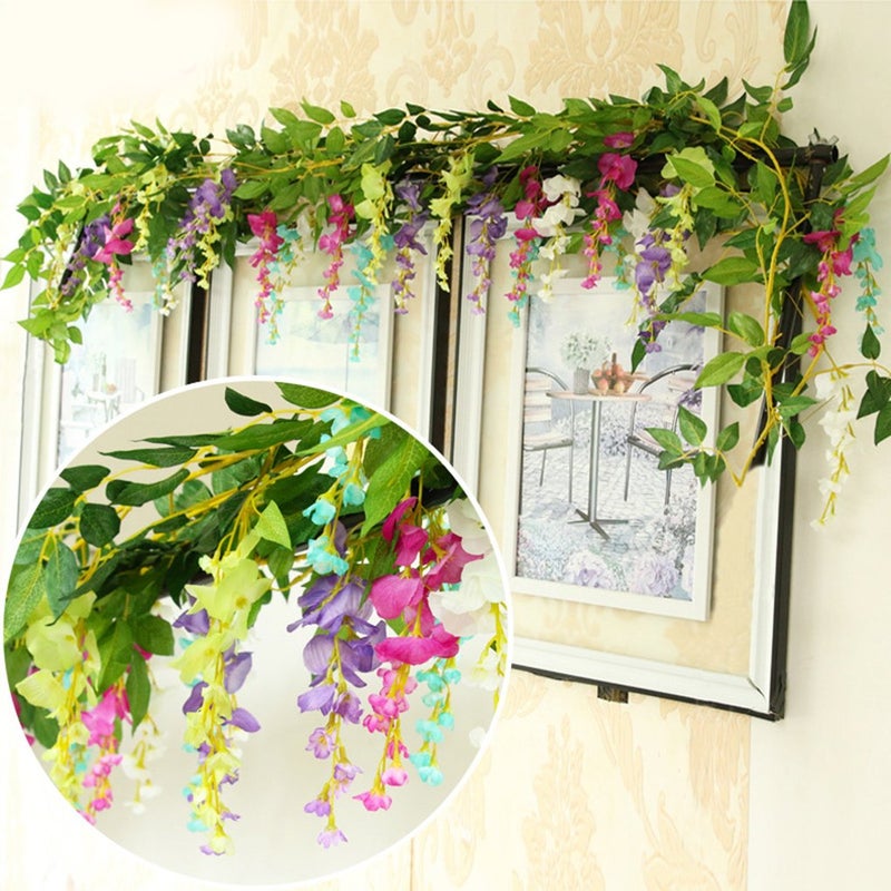 DearHouse 4Pcs 6.6Ft/Piece Artificial Flowers Silk Wisteria Garland Artificial Wisteria Vine Rattan Silk Hanging Flower for Home Garden Outdoor Ceremony Wedding Arch Floral Decor(Light Purple) - Image 5